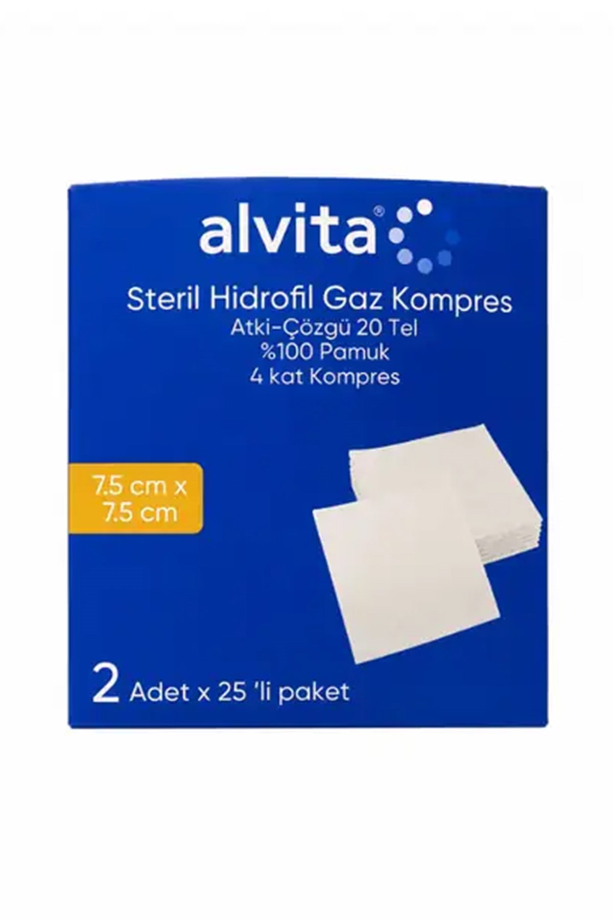 Alvita Steril Gaz Kompres 7,5x7,5 cm 2 Pouches 25'li