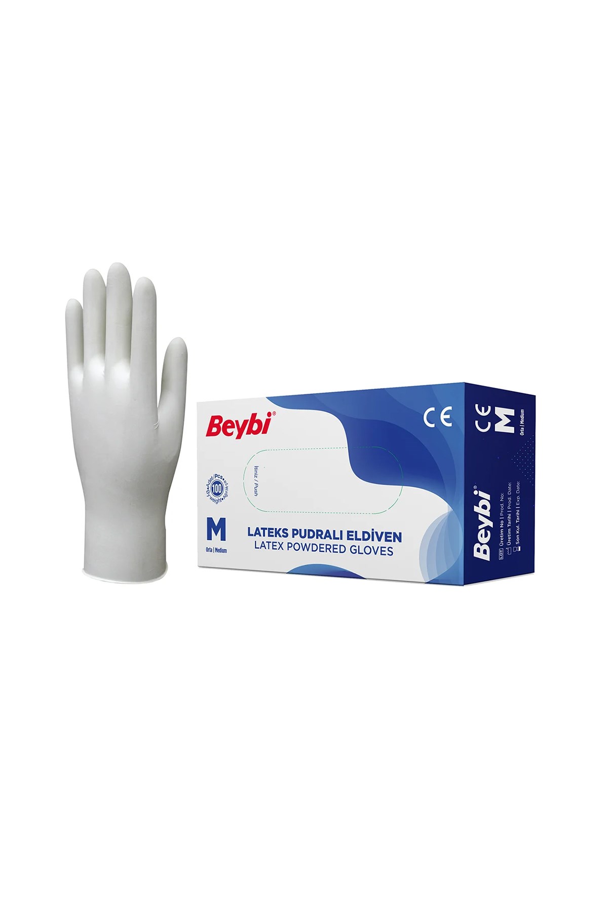 Beybi Lateks Pudralı Eldiven M (Orta | Medium) 100lü