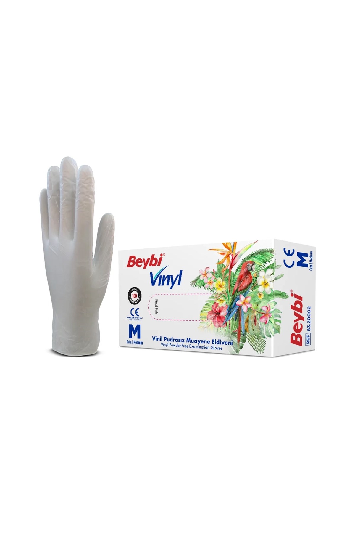 Beybi Vinil Pudrasız Muayene Eldiveni M (Medium) 100lü