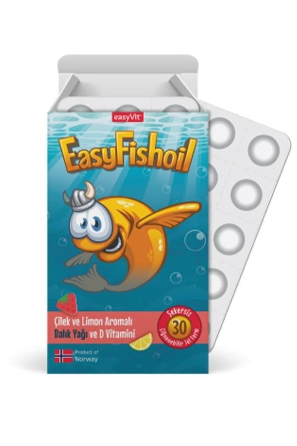 EasyFishoil Çocuk Çilek ve Limon Aromalı 30 Çiğneme Tableti