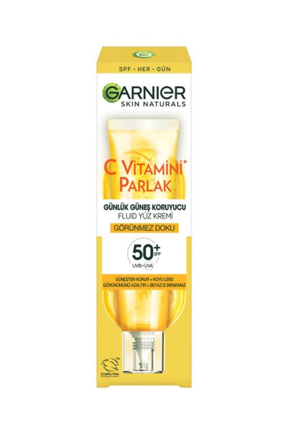 Garnier C Vitamini Parlak Günlük Güneş Koruyucu Fluid Yüz Kremi Görünmez Doku SPF50+ 40 ml