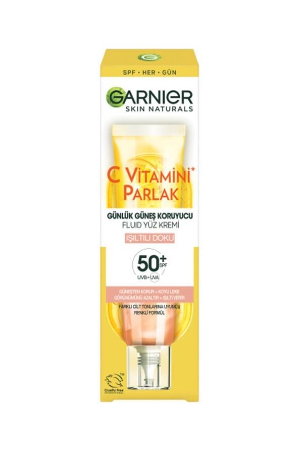 Garnier C Vitamini Parlak Günlük Güneş Koruyucu Fluid Yüz Kremi Işıltılı Doku SPF50+ 40 ml