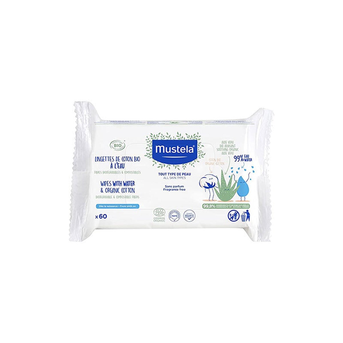 Mustela Organik Pamuklu Islak Mendil 60'lı