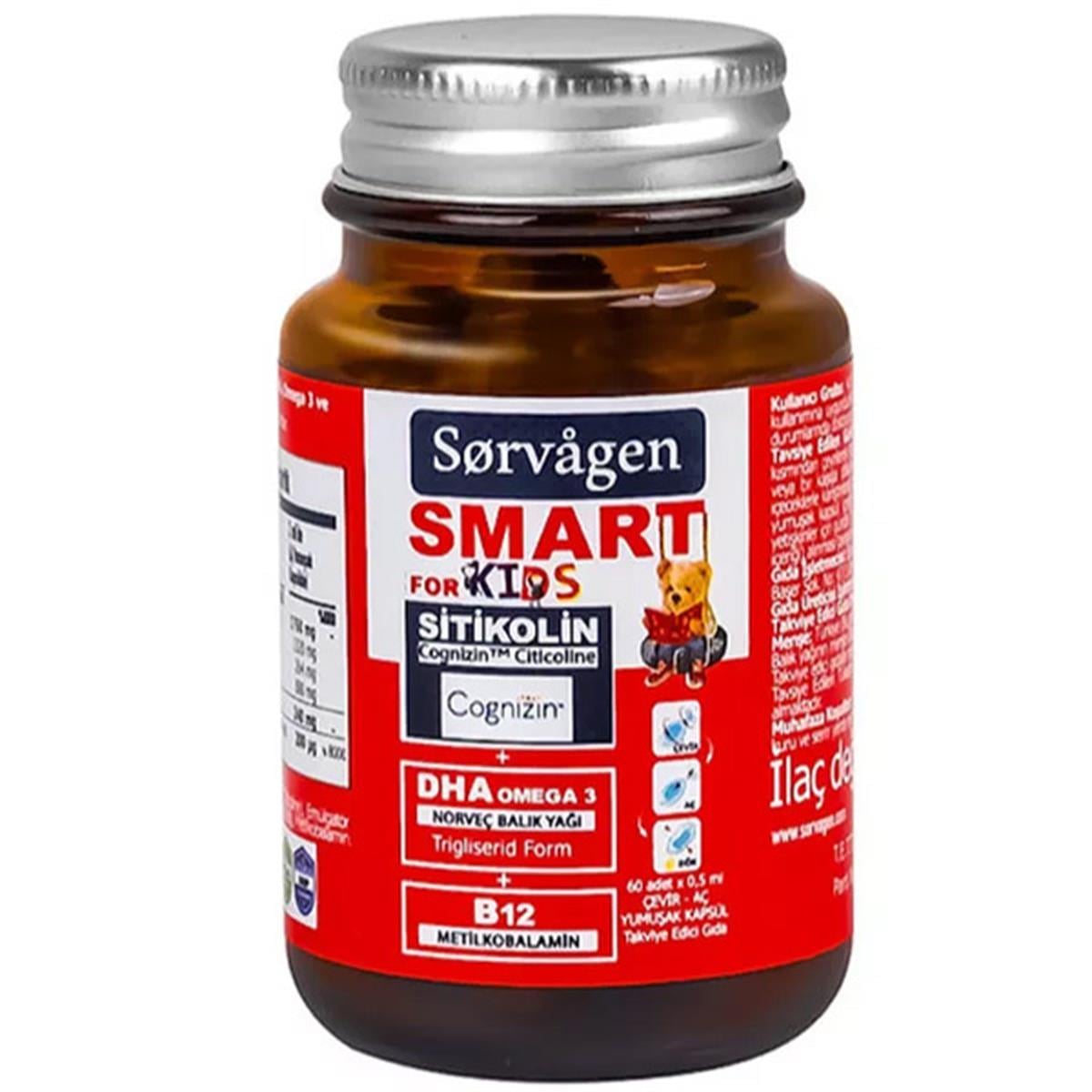 Sorvagen Smart Kids Sitikolin DHA Omega 3 Norveç Balık Yağı B12 60 Kapsül