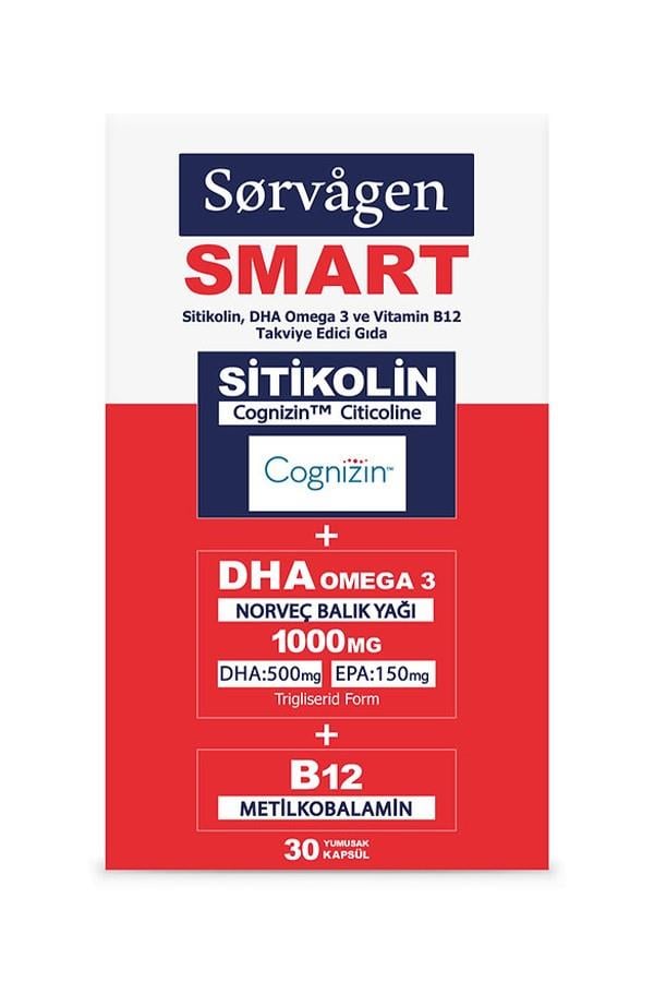 Sorvagen Smart Sitikolin DHA Omega 3 ve B12 30 Kapsül