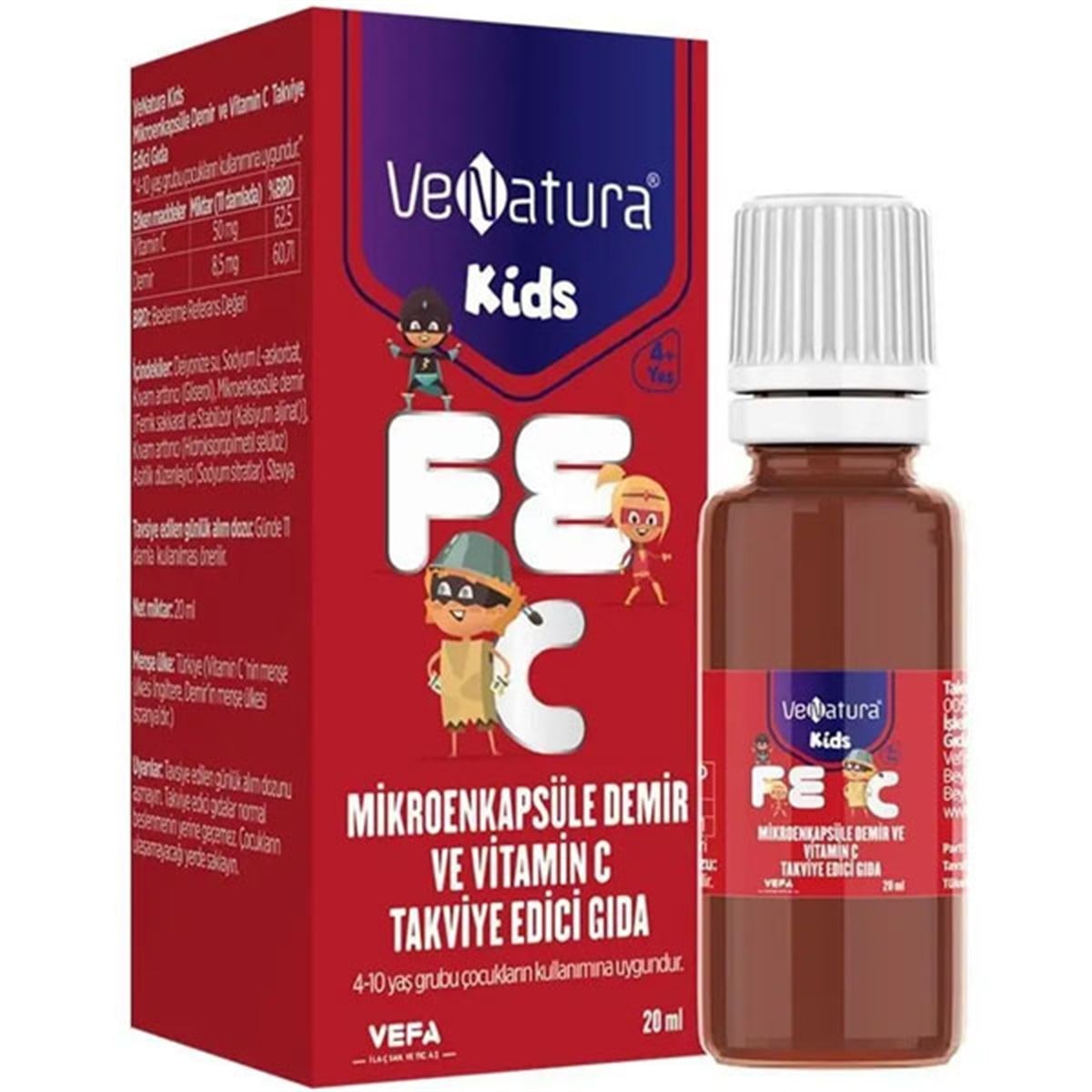 Venatura Kids Mikroenkapsüle Demir ve Vitamin C 20 ML Çocuklar İçin Demir ve C Vitamini Takviyesi