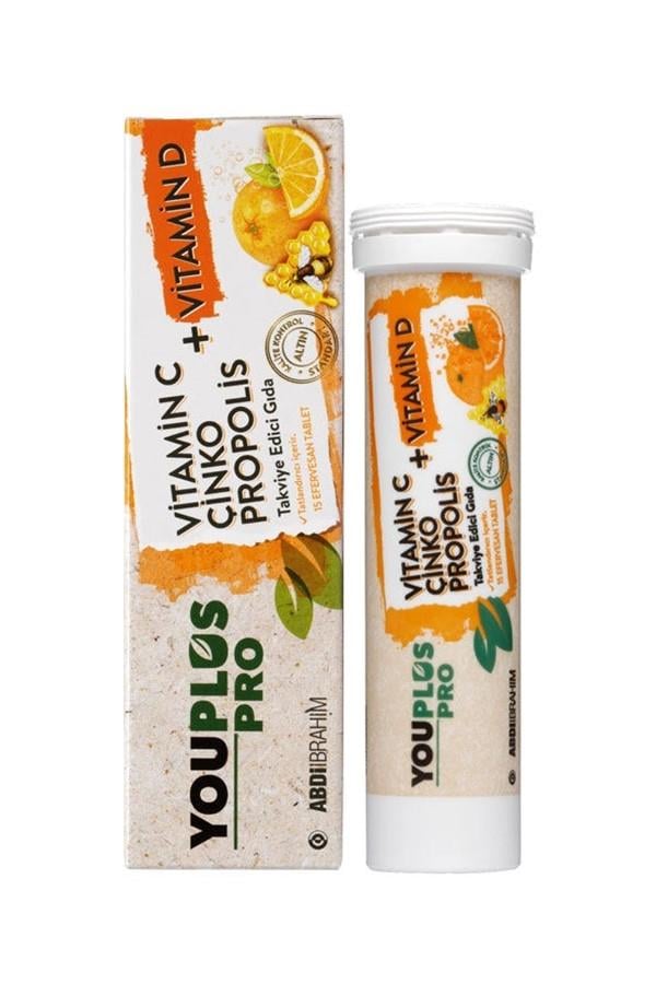 Youplus Pro Vitamin C D Çinko Propolis 15 Efervesan Tablet