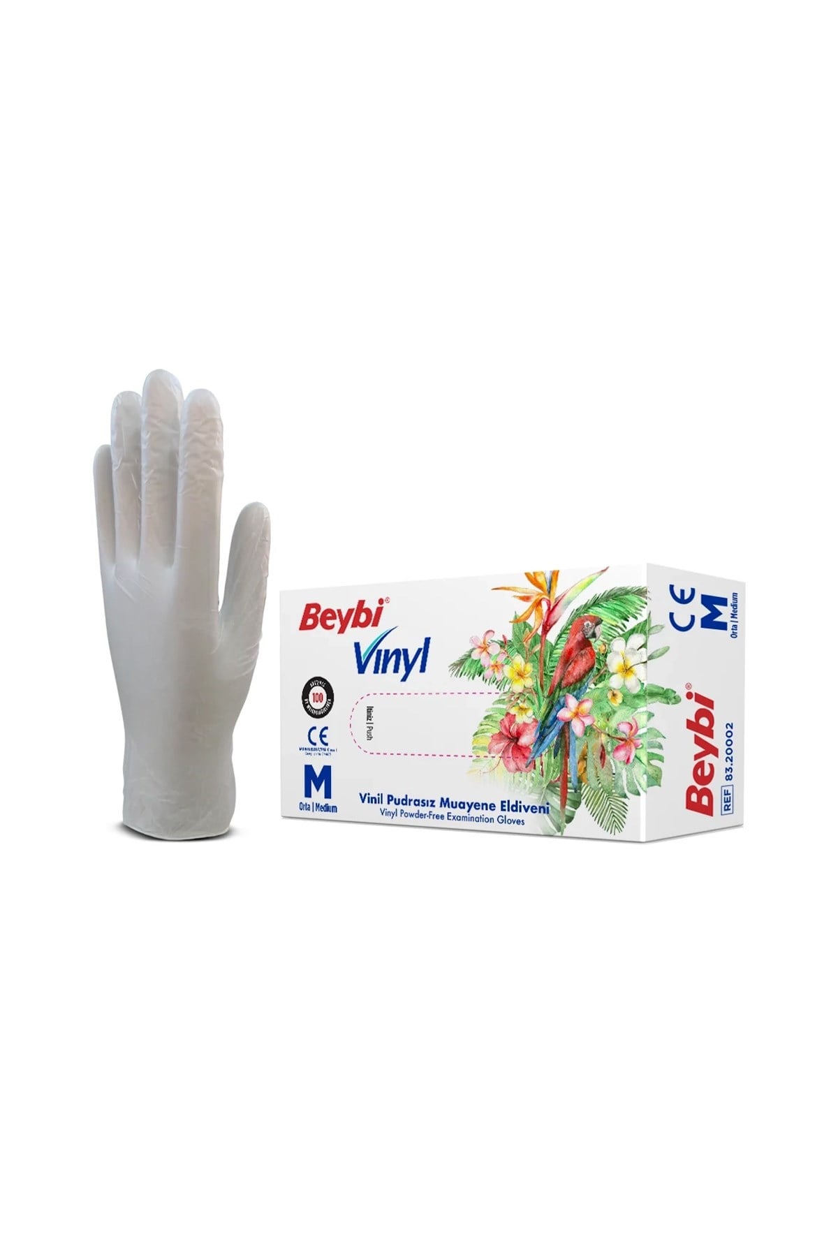 Beybi Vinil Pudrasız Muayene Eldiveni M (Medium) 100lü