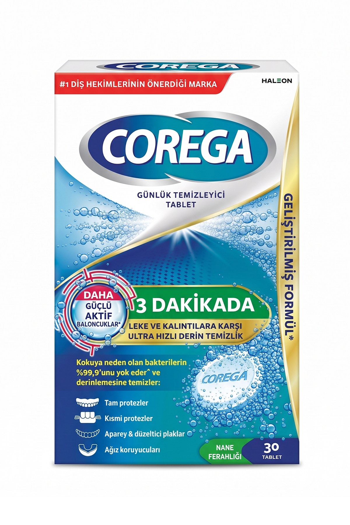 Corega 3 Dakikada Temizleyici 30 Tablet - Nane Ferahlığı