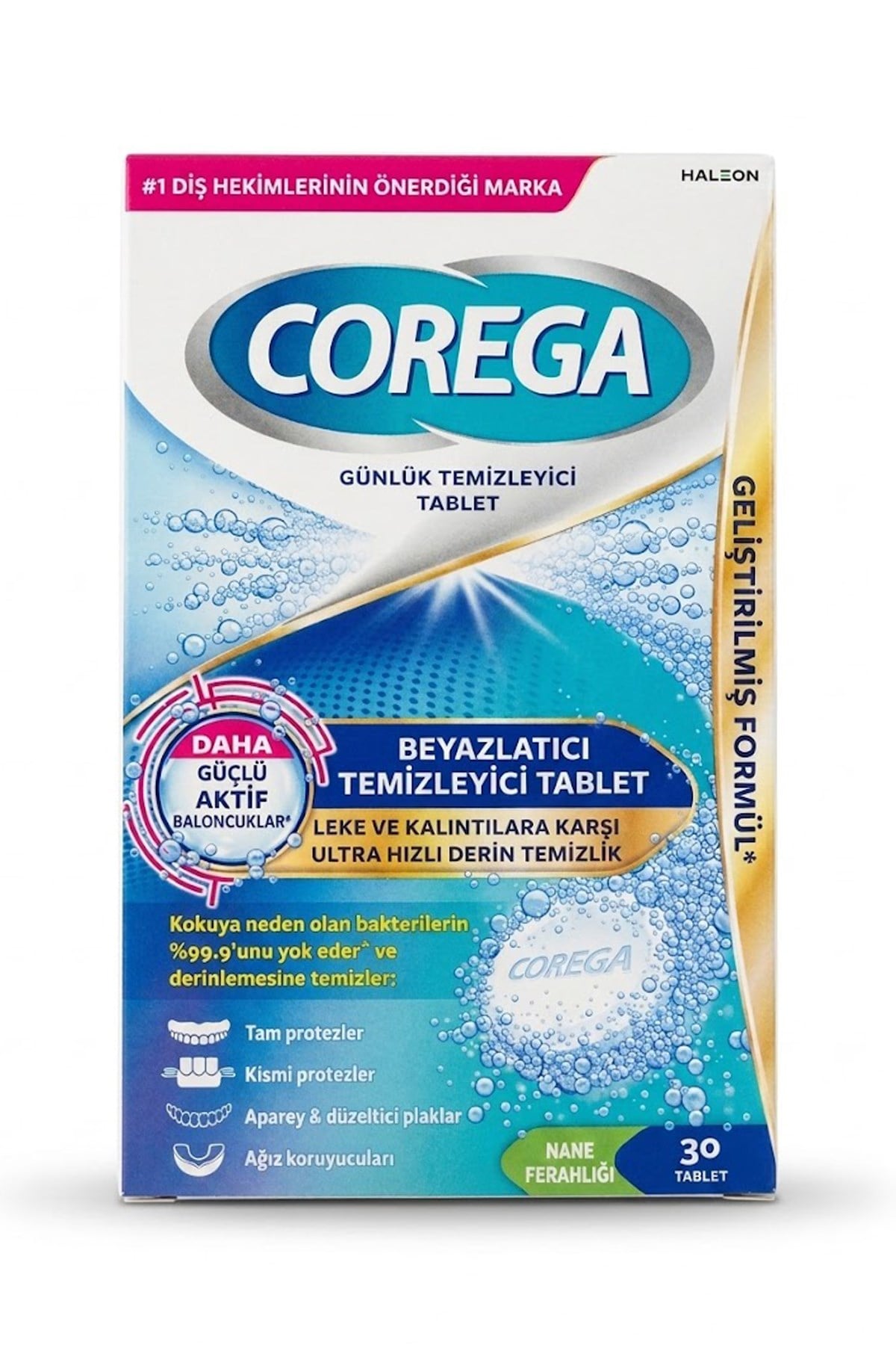 Corega Temizleyici Beyazlatıcı Nane Ferahlığı 30 Tablet