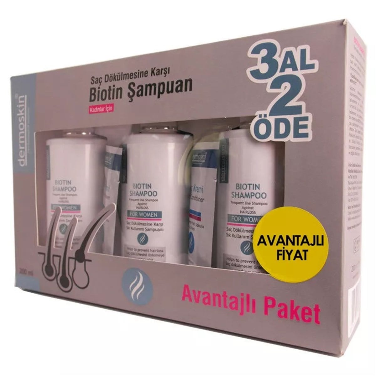 Dermoskin Biotin Saç Dökülmesine Karşı Kadın Şampuanı 200 ml-3 Al 2 Öde