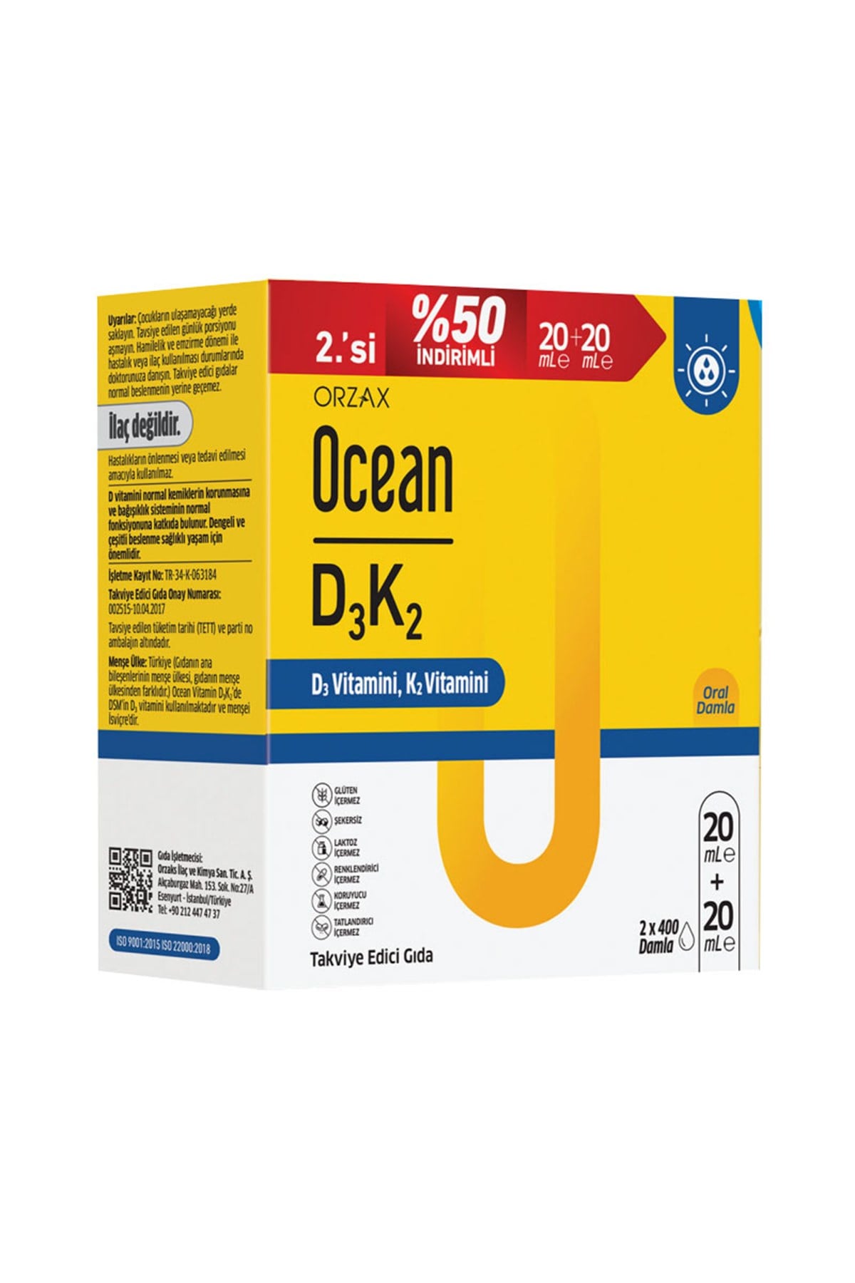 Ocean D3K2 Damla 20+20 ml - İkincisi %50 İndirimli