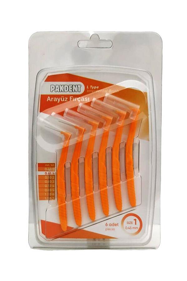 Pakdent Arayüz Fırçası L Tipi 0,45 mm 6'lı - Turuncu