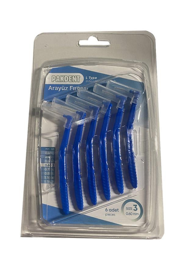 Pakdent Arayüz Fırçası L Tipi 0,60 mm 6'lı - Mavi