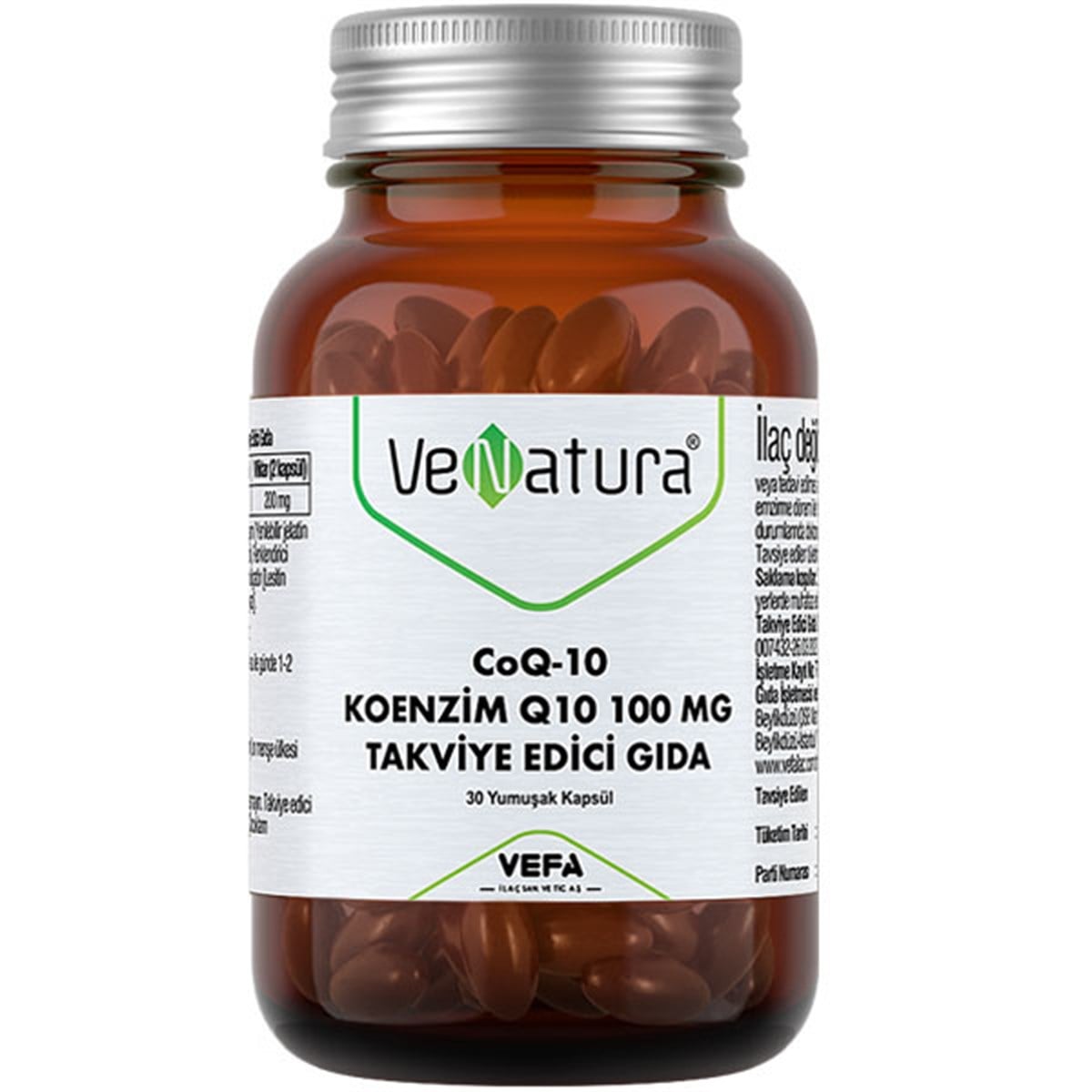 Venatura CoQ 10 Koenzim Q10 100 MG 30 Kapsül Gıda Takviyesi