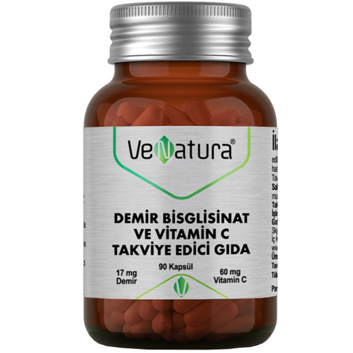 Venatura Demir Bisglisinat ve Vitamin C 90 Kapsül Gıda Takviyesi