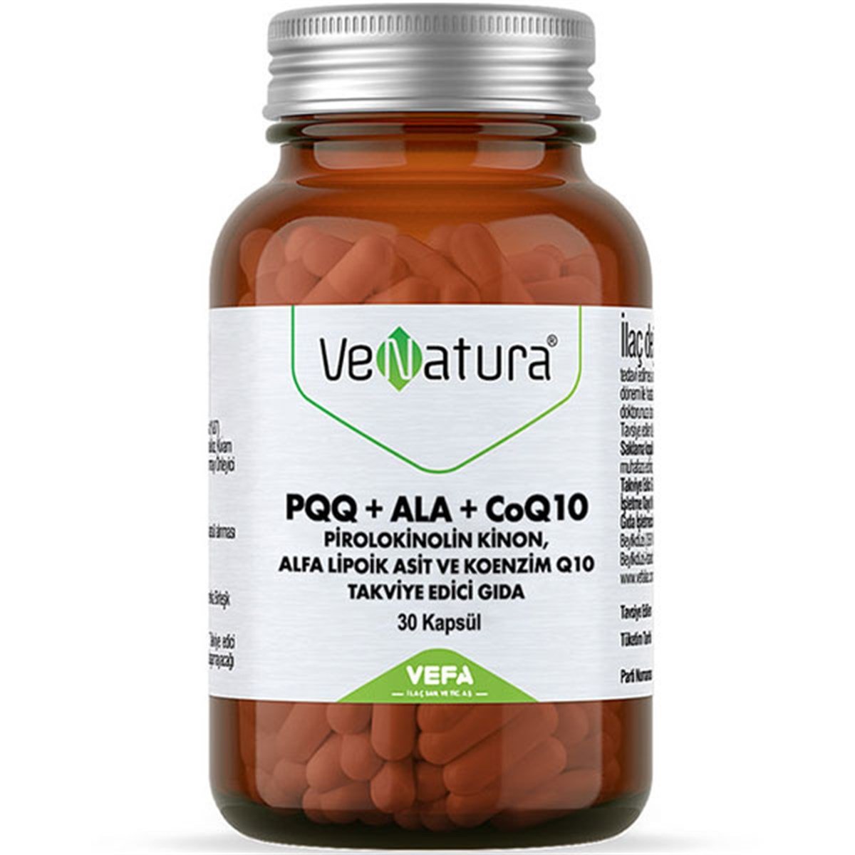 Venatura PQQ + ALA + CoQ10 30 Kapsül Pirolokinolin Kinon, Alfa Lipoik Asit ve Koenzim Q10 Takviyesi