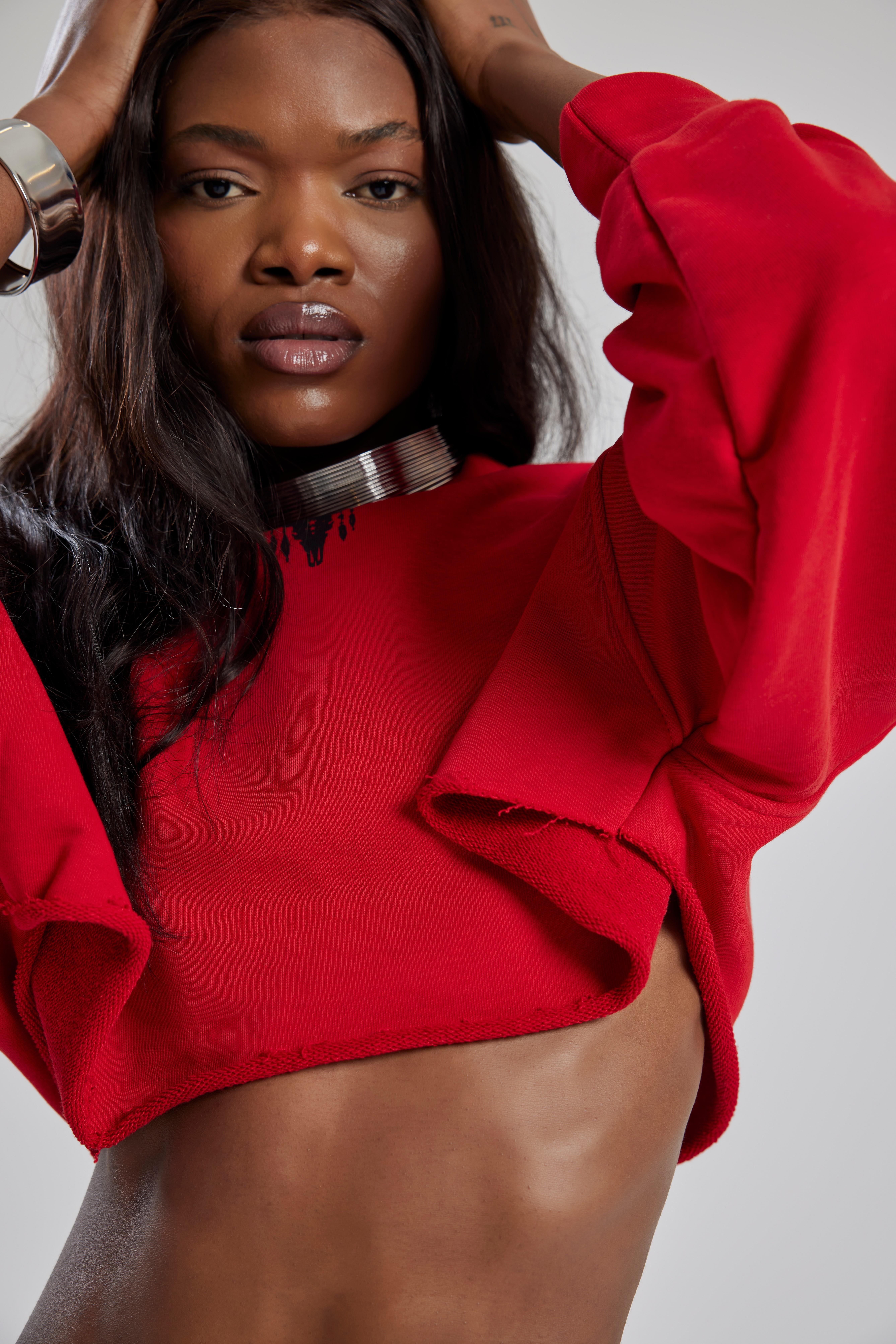 Alejandro Kırmızı Crop Sweatshirt