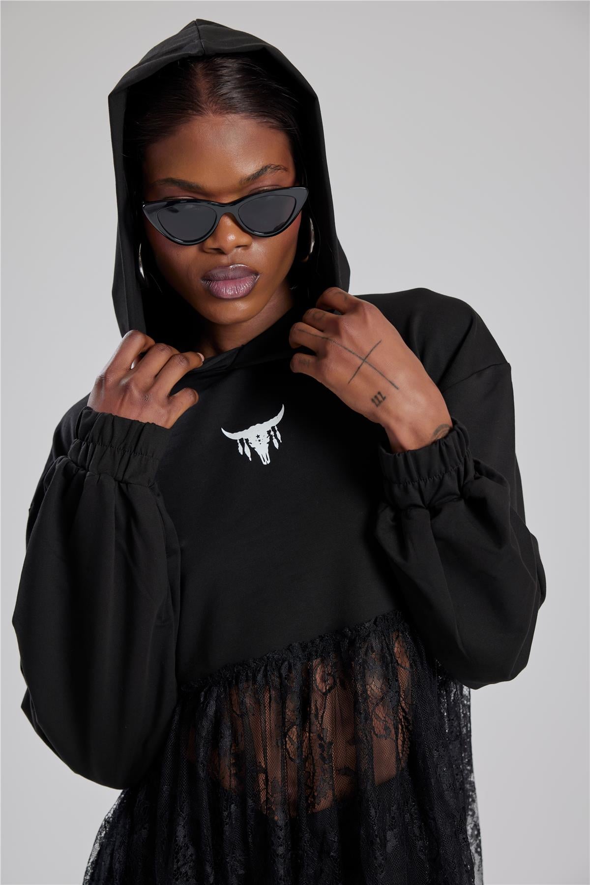 Alejandro Siyah Dantel Sweatshirt