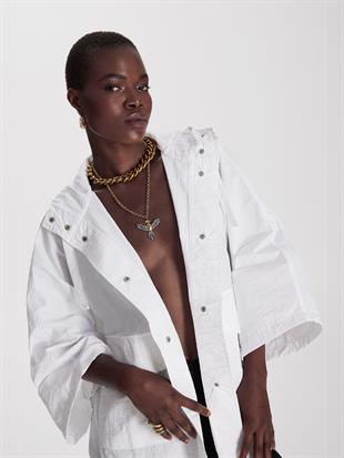 Alejandro Beyaz Oversize Yağmurluk