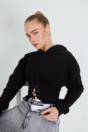 Alejandro Siyah Bağcıklı Sweatshirt