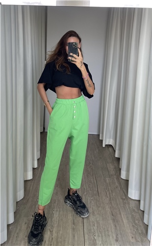 Yeşil Çıt Detaylı Pantolon