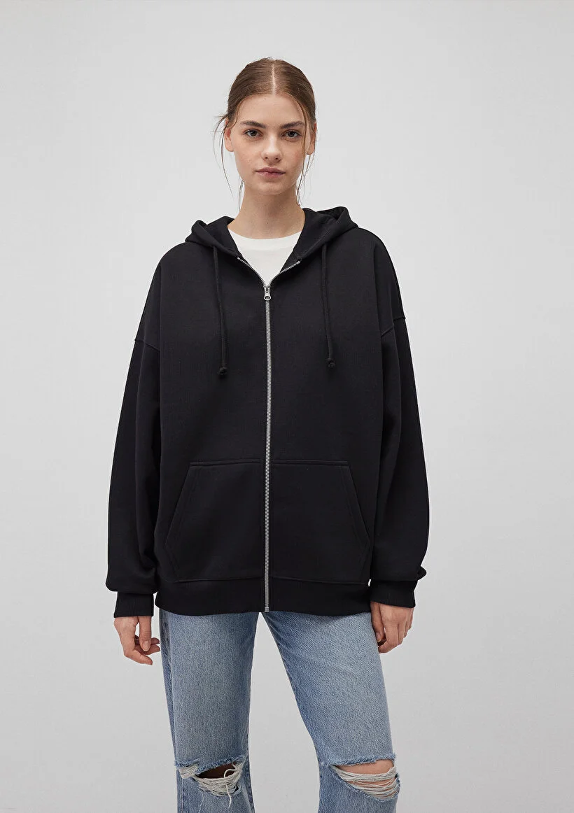 Kadın Siyah M1610221-900 Kapüşonlu Sweatshirt