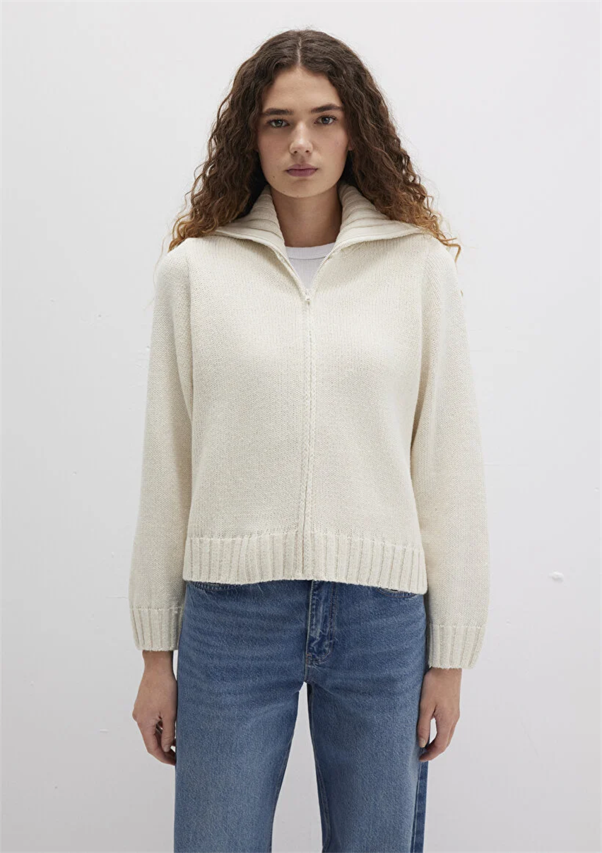 Kadın Ekru M1710482-70057 Fermuarlı Hırka