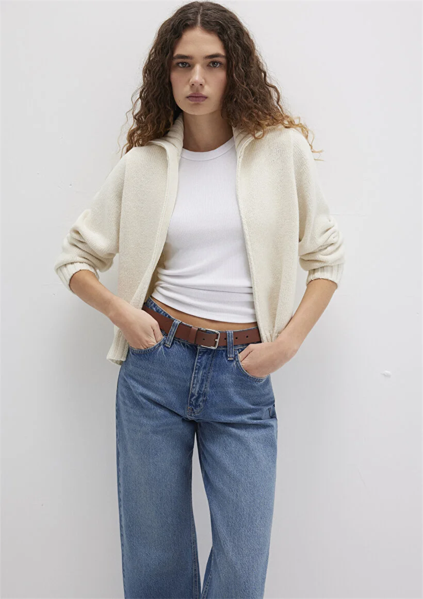 Kadın Ekru M1710482-70057 Fermuarlı Hırka