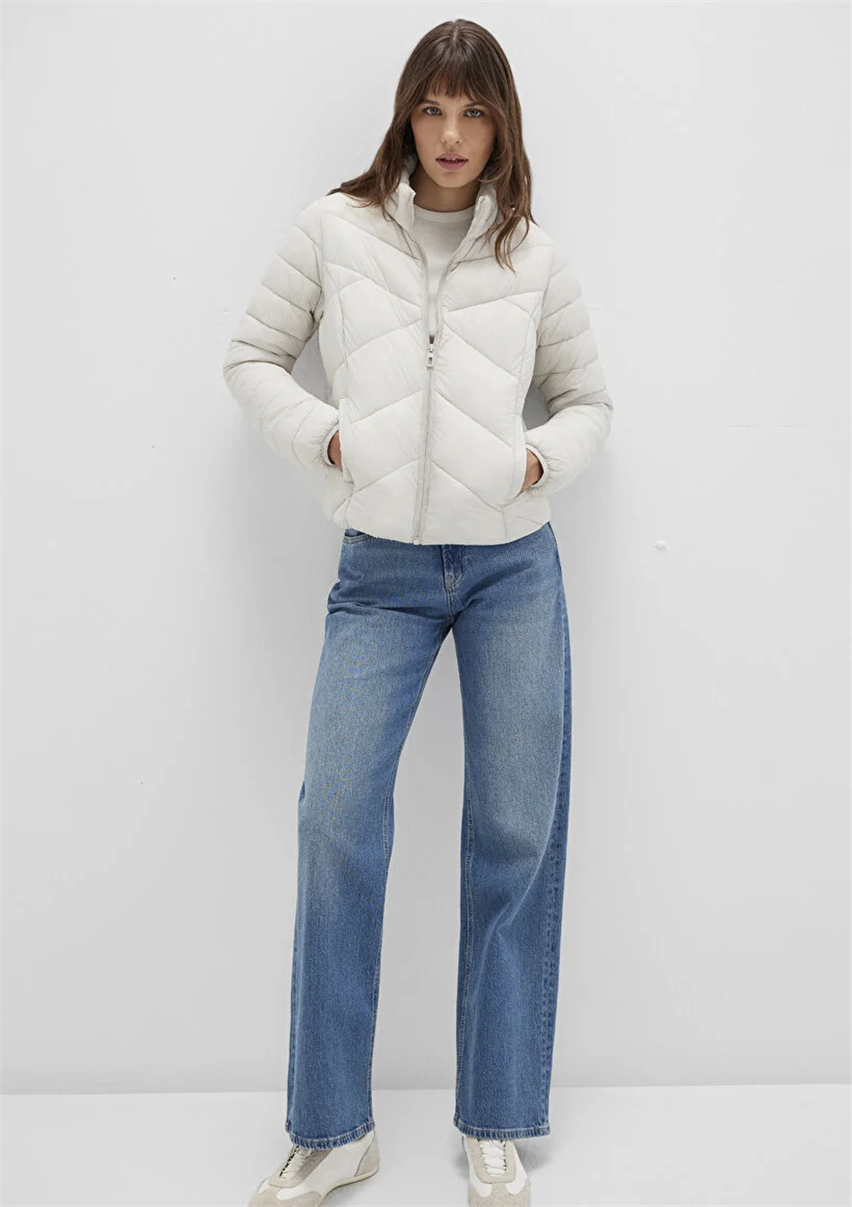 Kadın Gri M110698-27105 Dik Yaka Mont