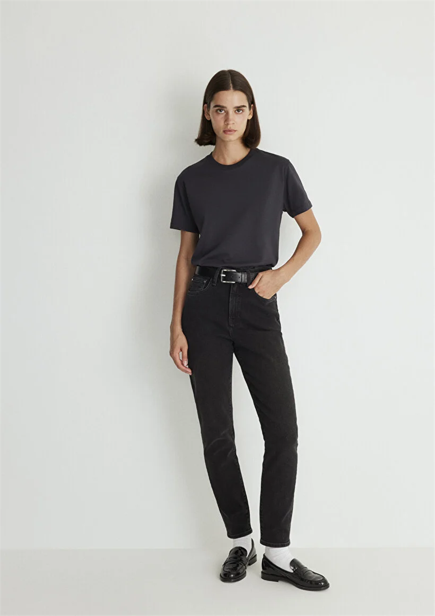 Kadın Siyah M101077-82224 Star Mom Jeans