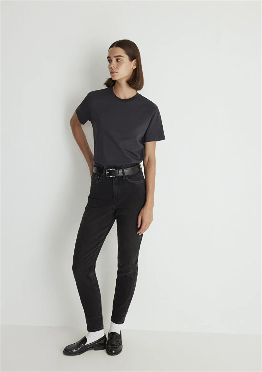 Kadın Siyah M101077-82224 Star Mom Jeans