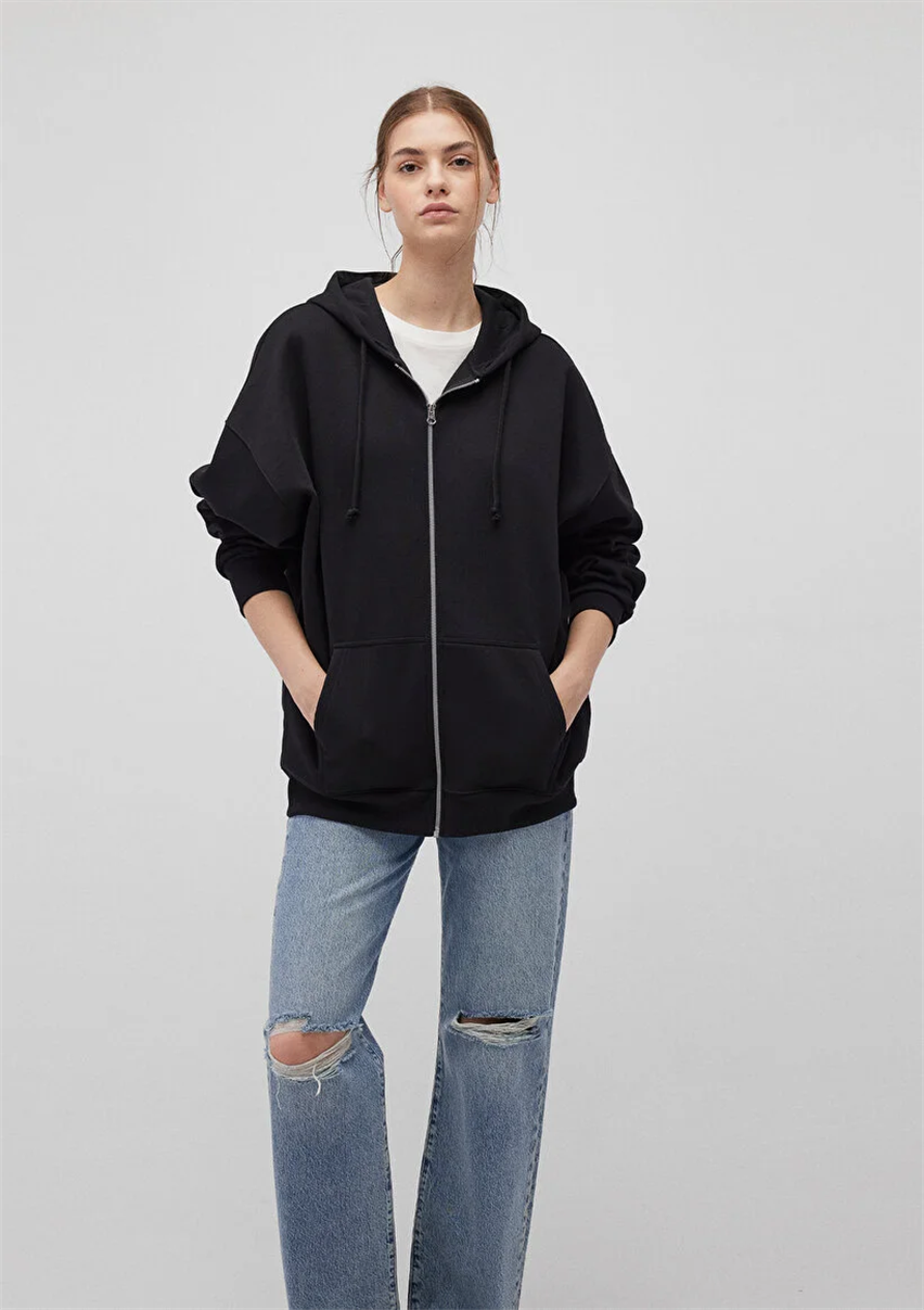 Kadın Siyah M1610221-900 Kapüşonlu Sweatshirt