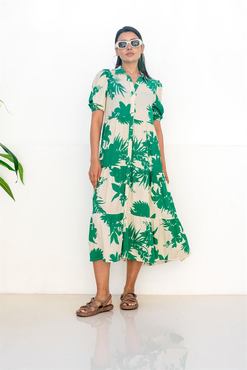 Pranga Kadın Yeşil Düğmeli Elbise - ELB.KD.0183