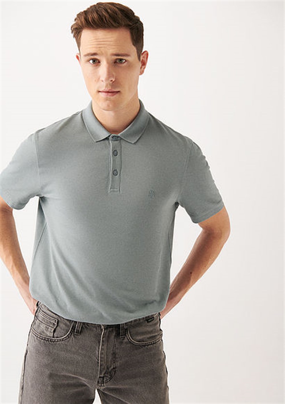 Erkek Gri Polo Yaka T-Shirt