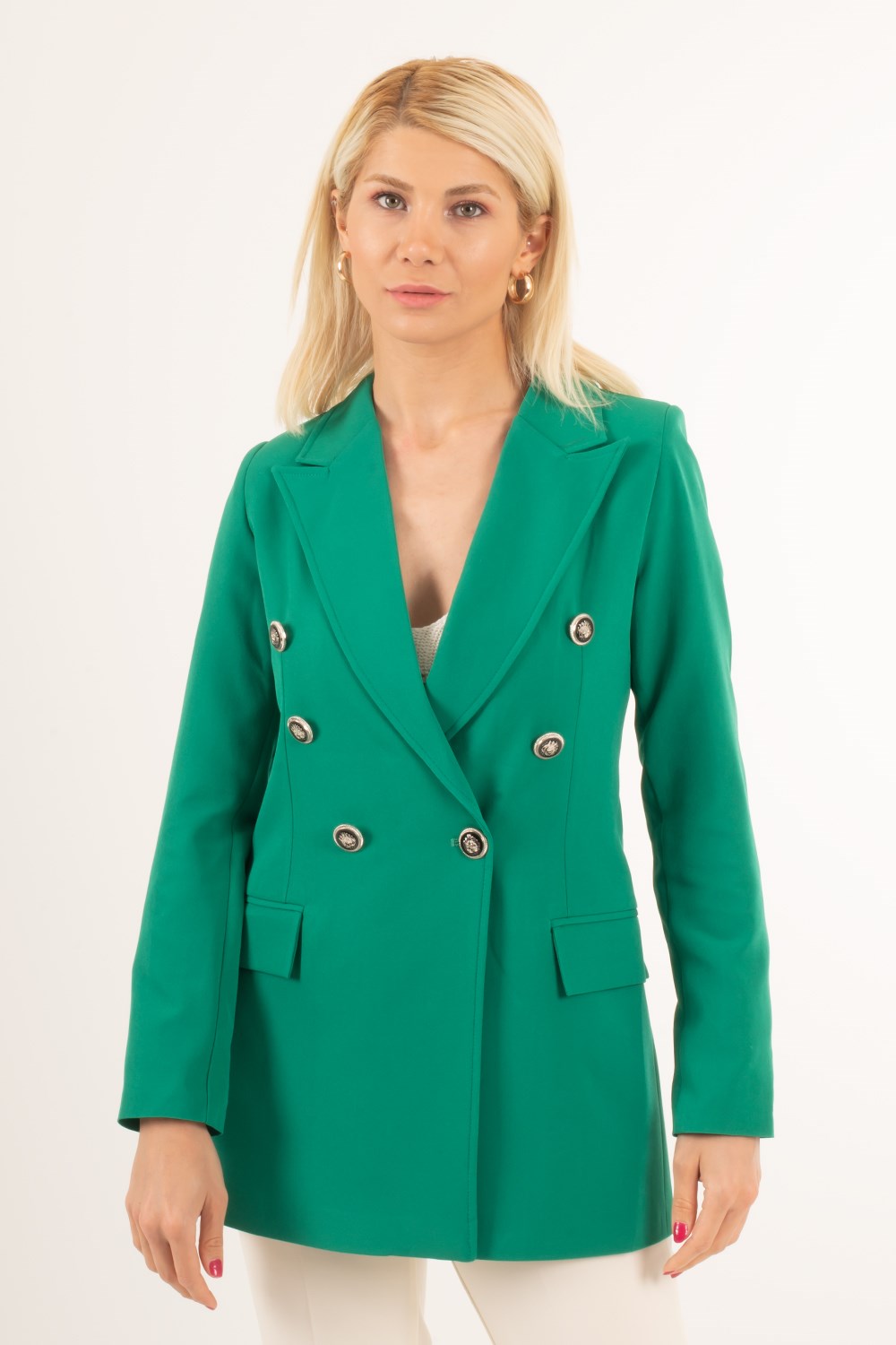 Kadın Yeşil Düğmeli Ceket | Pranga Giyim