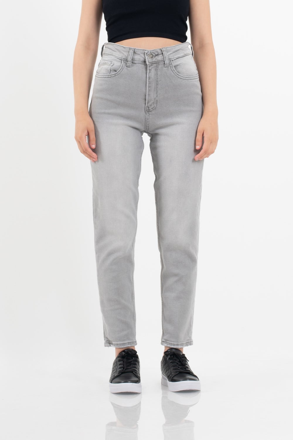Kadın Gri Mom Jeans Pantolon