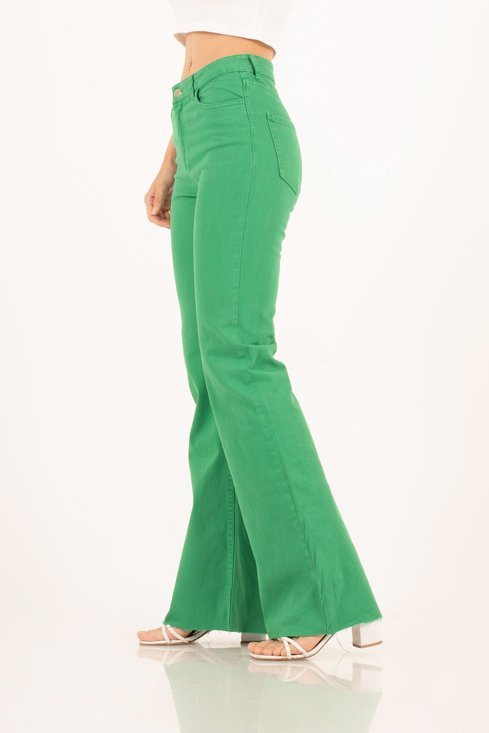 Kadın Yeşil İspanyol Paça Pantolon | Pranga Giyim