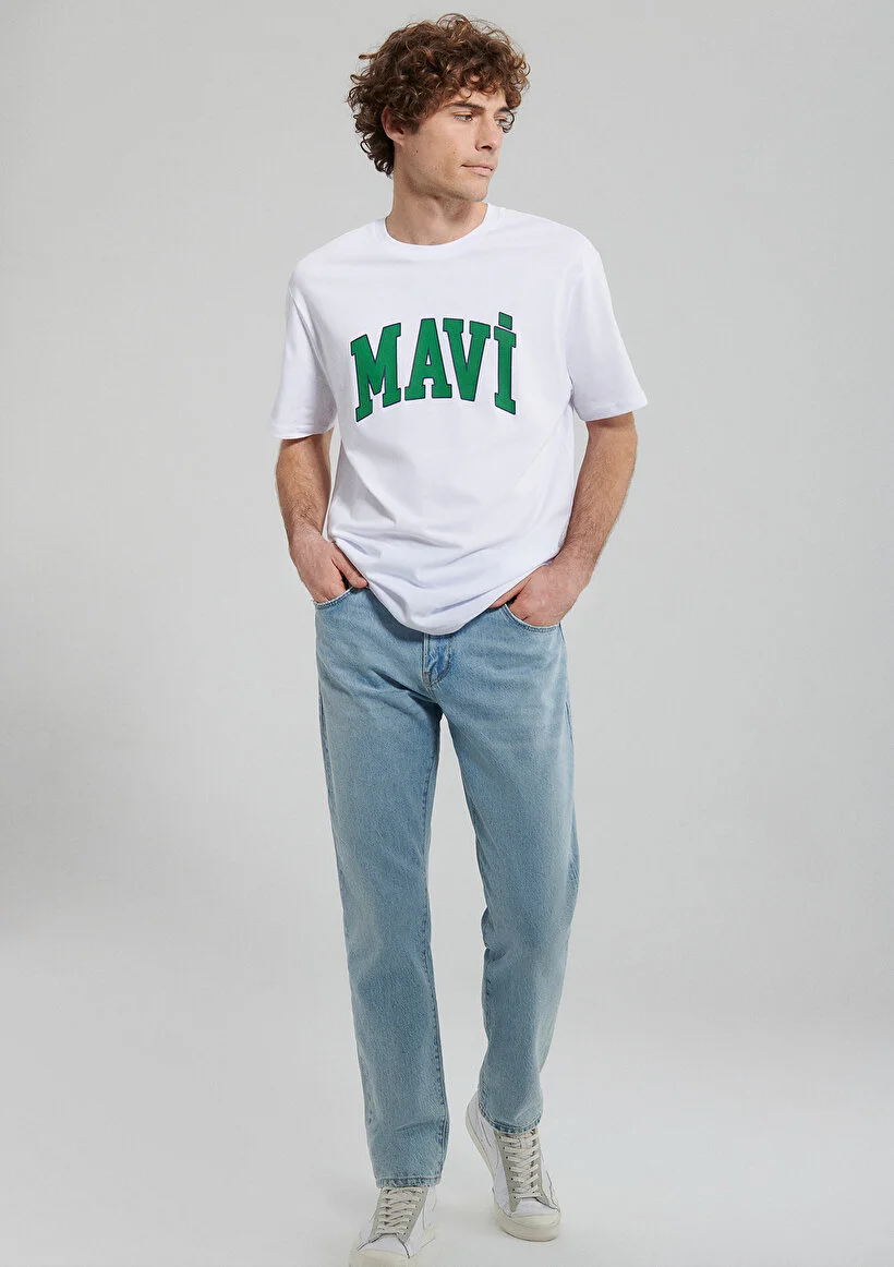 Pranga Erkek Beyaz M0611711-620 Mavi Baskılı T-Shirt - TSH.ERK.481