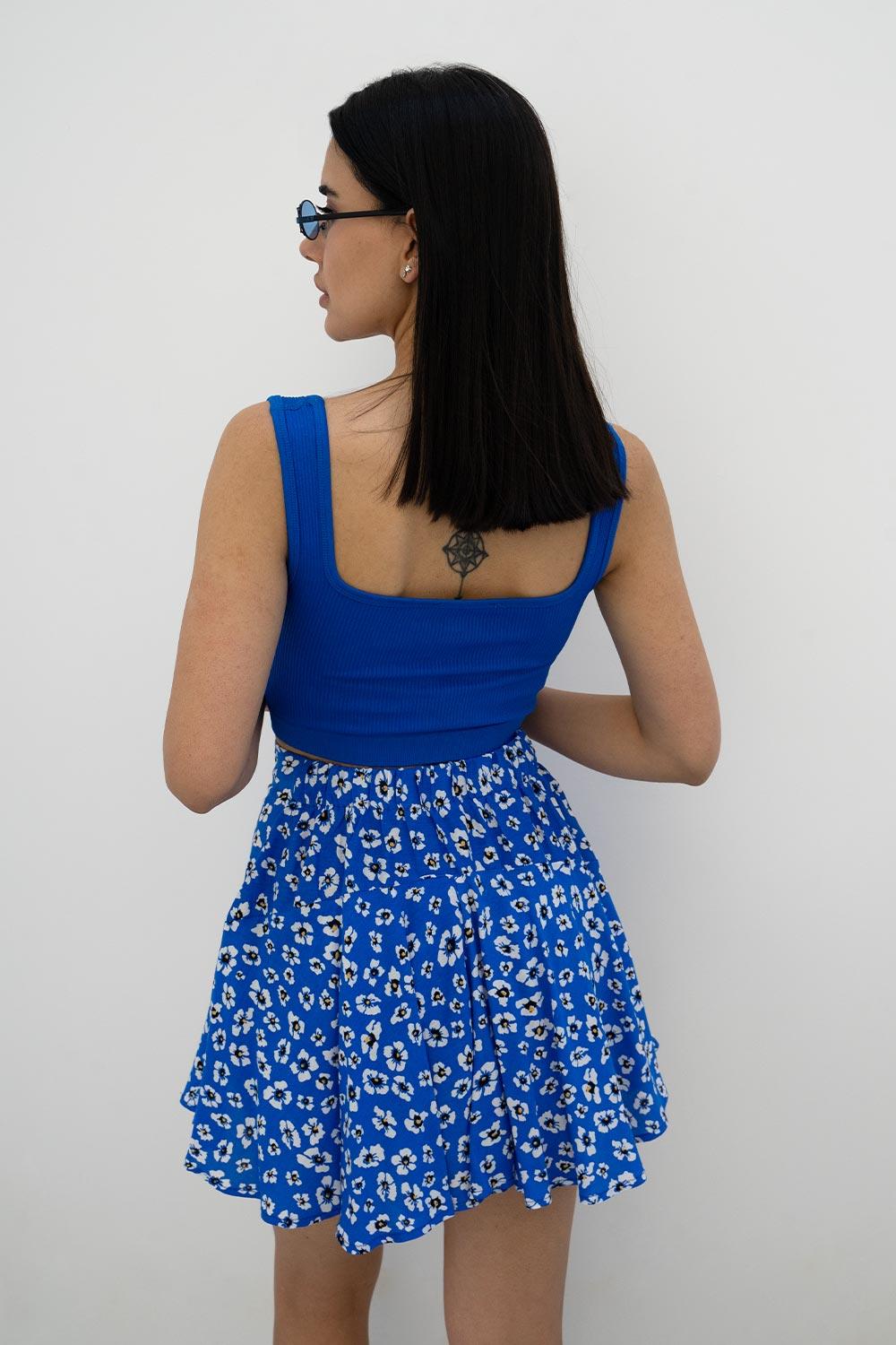 Kadın Mavi Çiçekli Şortlu Etek | Pranga Giyim
