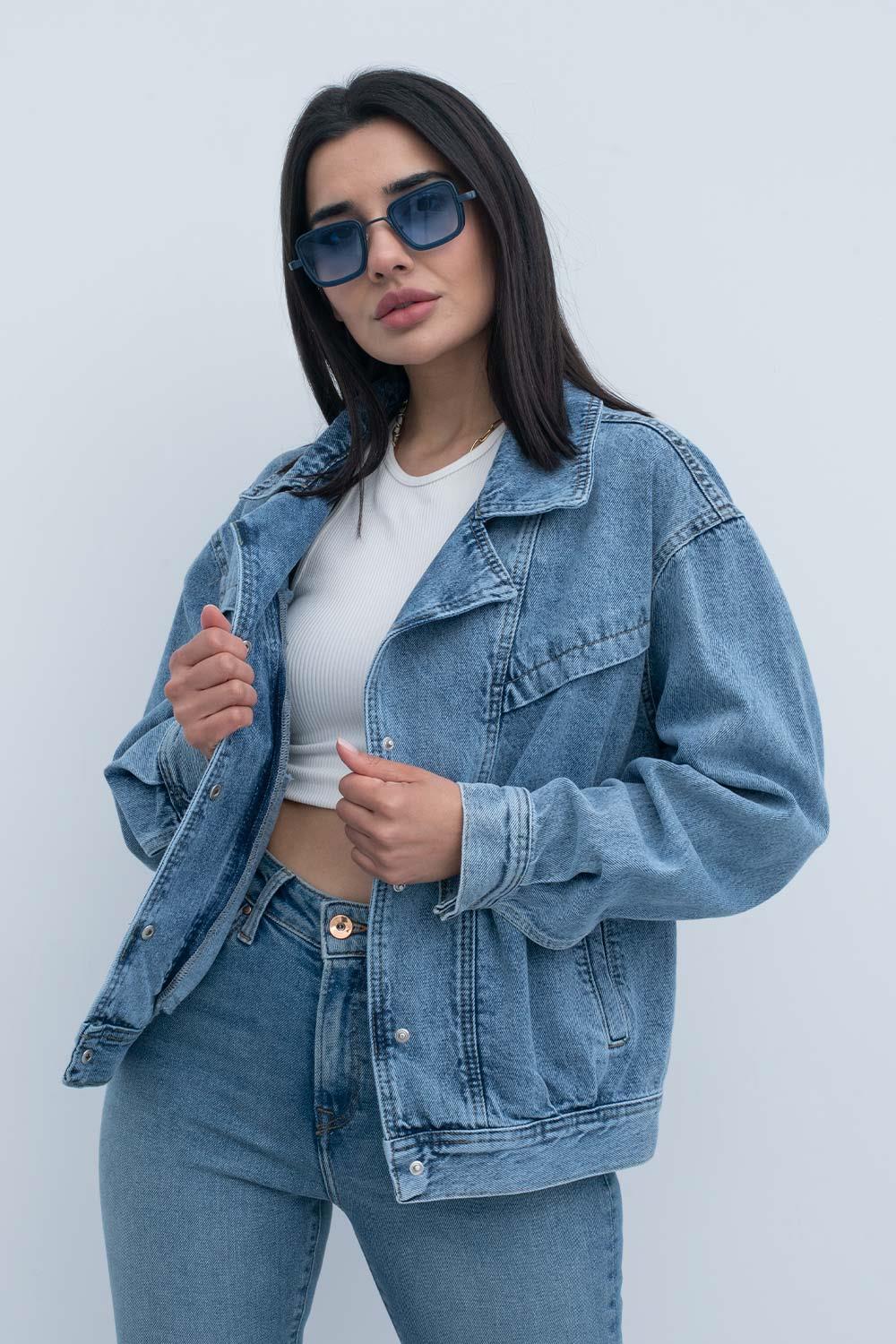 Kadın Mavi Çıtçıtlı Kot Ceket | Pranga Giyim