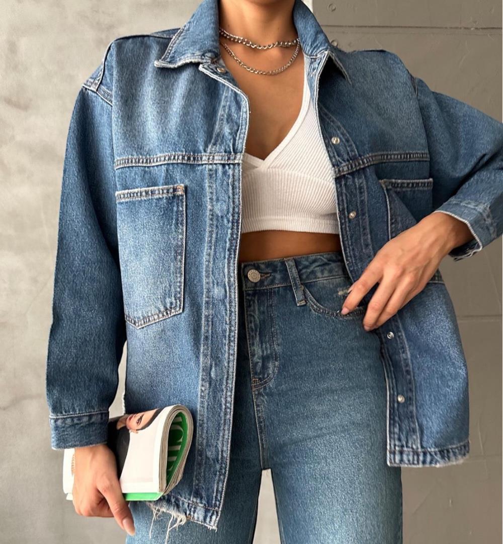 Pranga Kadın Mavi Oversize Kot Ceket - CKT.KD.0190