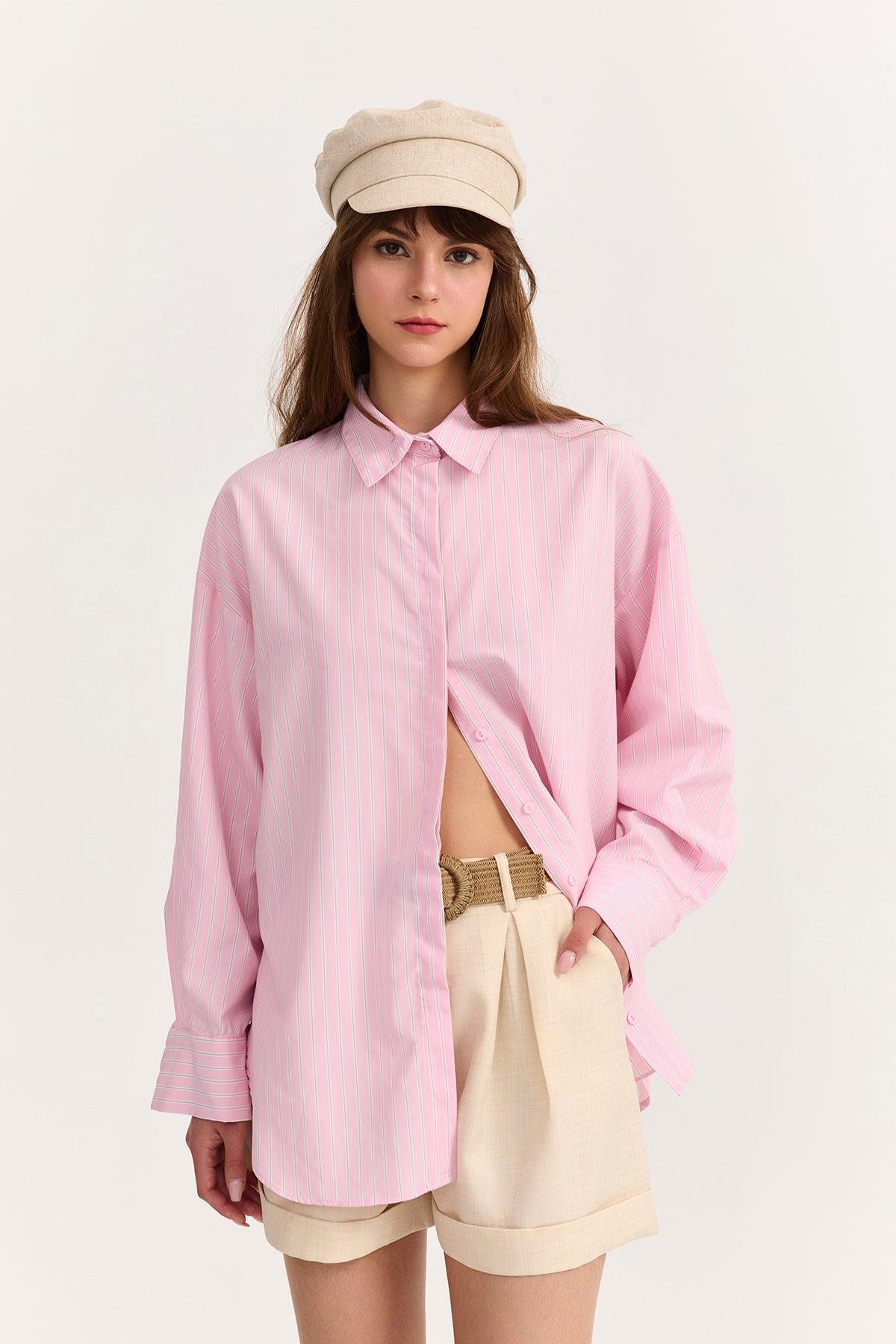 Pranga Kadın Pembe Çizgili Gömlek - GML.KD.0288