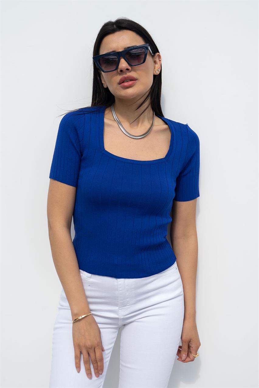 Royal Blue Ribbed Square Neck Top