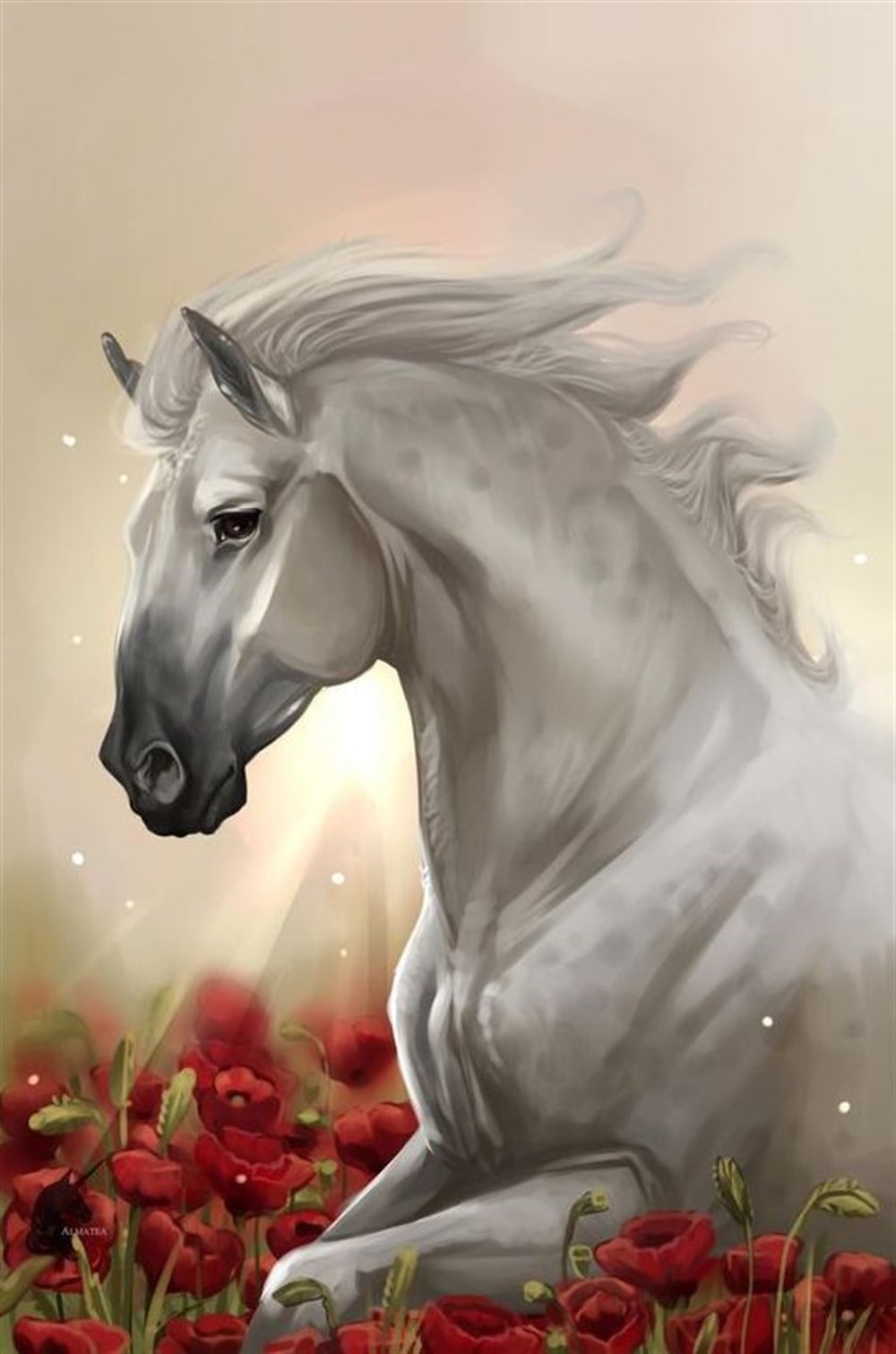 CANLIMarcel Sanat Elmas Mozaik Tablo & Diamond Painting TurkeyM20176680Çiçekler Ve Beyaz At Marcel Sanat Elmas Mozaik Tablo 38x58cm