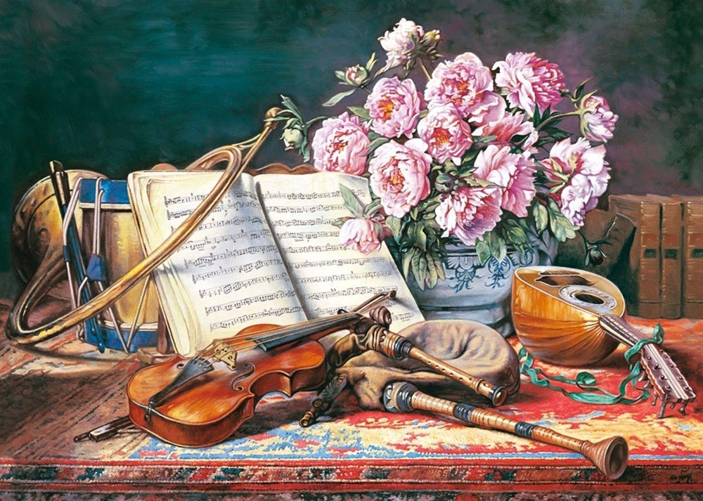 ÇİÇEKMarcel Sanat Elmas Mozaik Tablo & Diamond Painting TurkeyM20176025Pembe Çiçekler Ve Müzik Aletleri Marcel Sanat Elmas Mozaik Tablo 107X76cm
