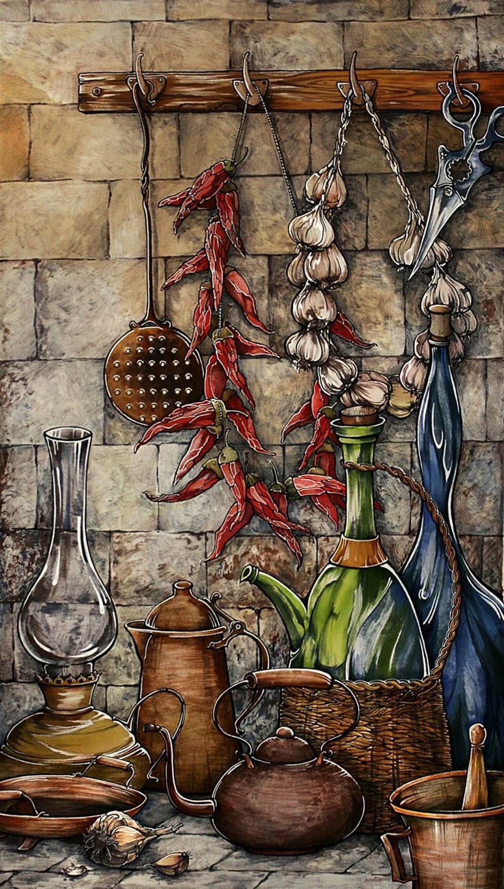 Eski Mutfak Elmas Mozaik Tablo 30x53cm