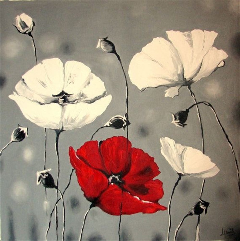 Kırmızı ve Beyaz Gelincikler 51x51'cm