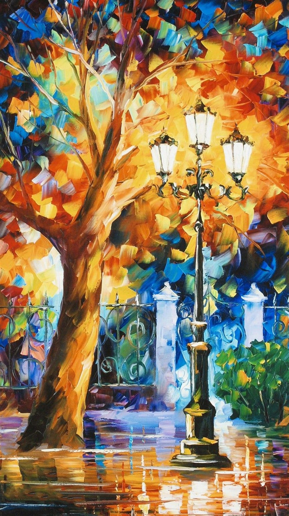 Leonid Afremov Gece ve Sokak Lambası Elmas Mozaik Tablo 30x53cm
