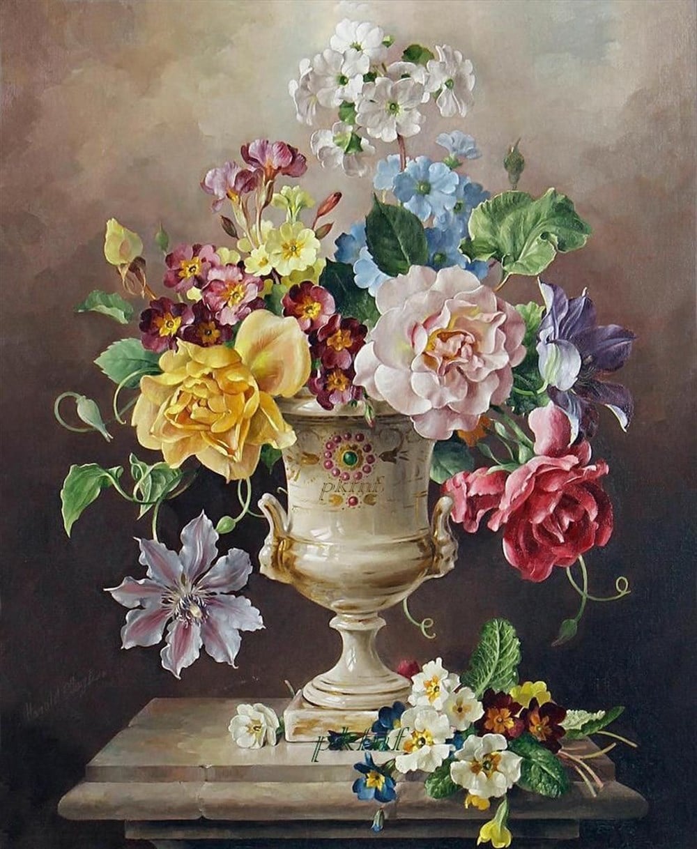 Marcel Sanat Klasik Çiçekler Elmas Mozaik Tablo 51x61cm